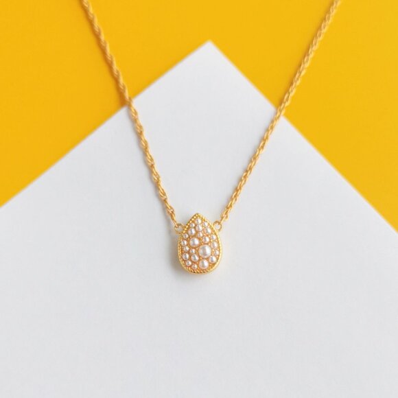 Pavé Teardrop Gold Pearl Necklace by Julie Vos - Picture 2 of 4